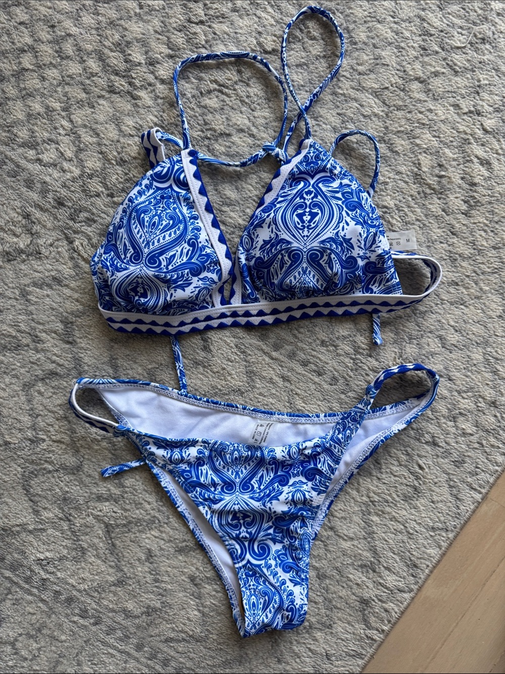 Blue Paisley Triangle Bikini Set - Women Swim
